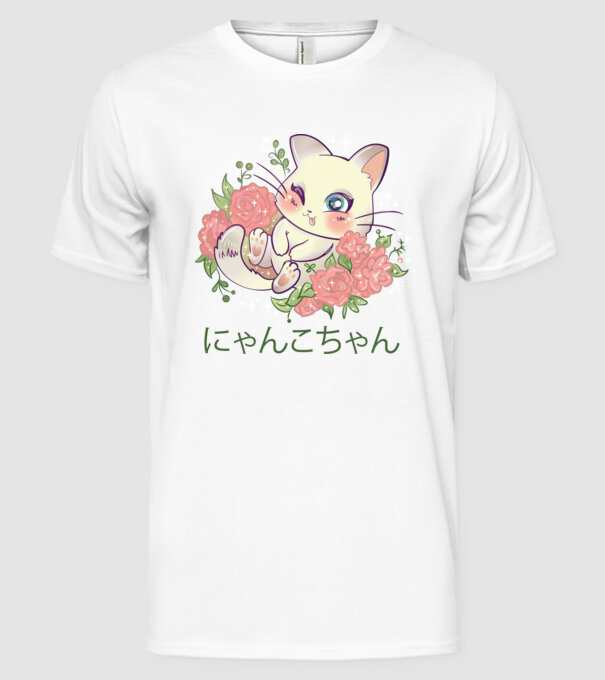 Pisicuță drăguță Anime model alb pe tricou