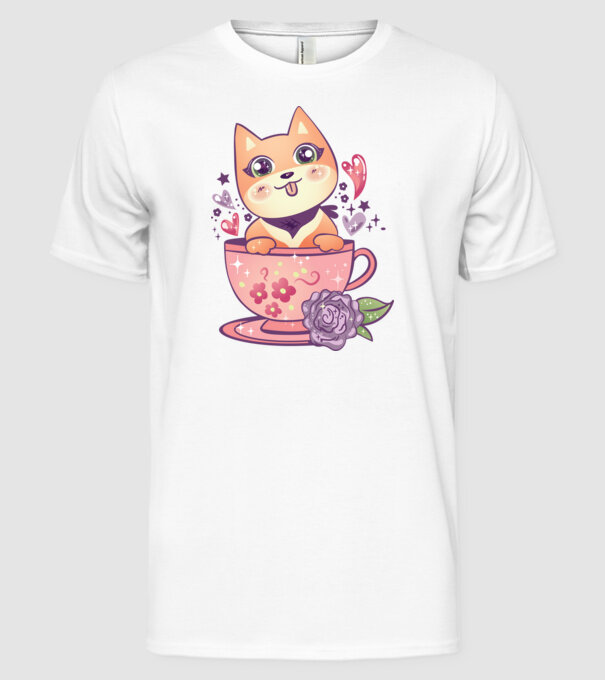 Câine drăguț Anime model alb pe tricou