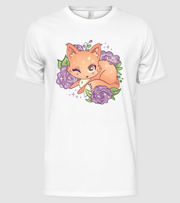 Vulpe Drăguță Anime model alb pe tricou