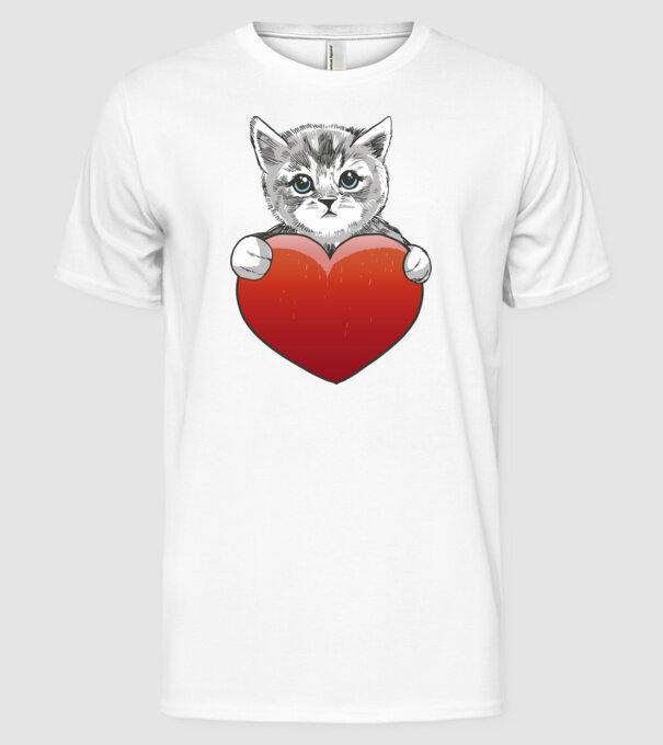 Pisicuță drăguță cu Inimă model alb pe tricou