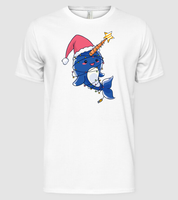 Narval drăguț Moș Crăciun tricou de Crăciun model alb pe tricou