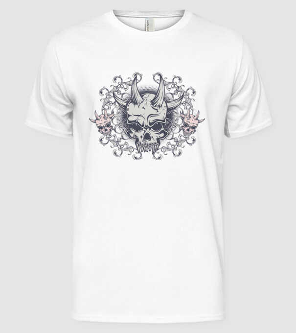 Devil Skull model alb pe tricou