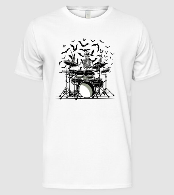Schelet Baterist model alb pe tricou