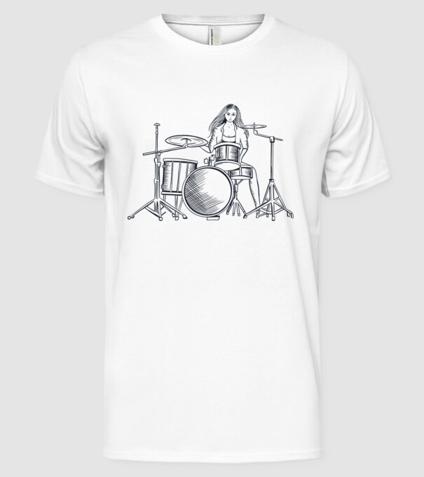 Fată Bateristă model alb pe tricou