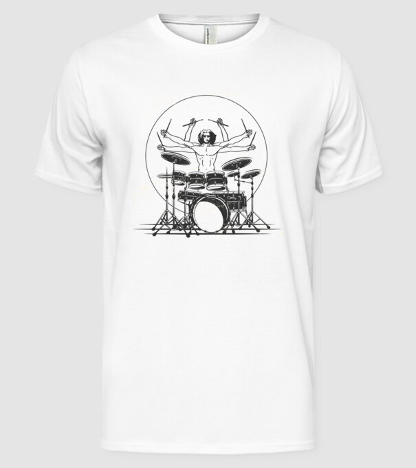 Baterist Vitruvian Da vinci model alb pe tricou