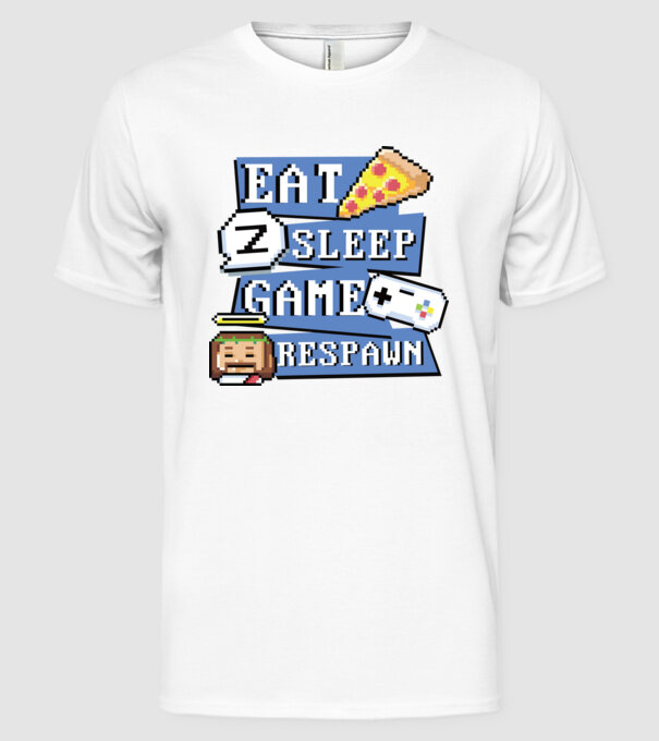Eat, Sleep, Game respawn model alb pe tricou
