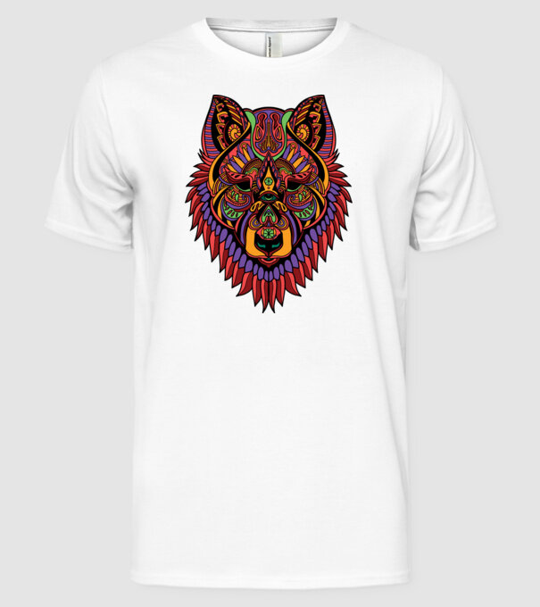 Cap de lup model alb pe tricou