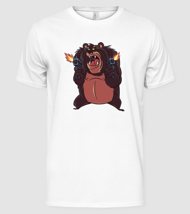 Urs înarmat model alb pe tricou