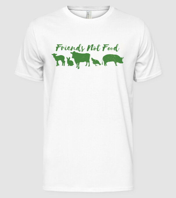 Friends Not Food Vegan model alb pe tricou