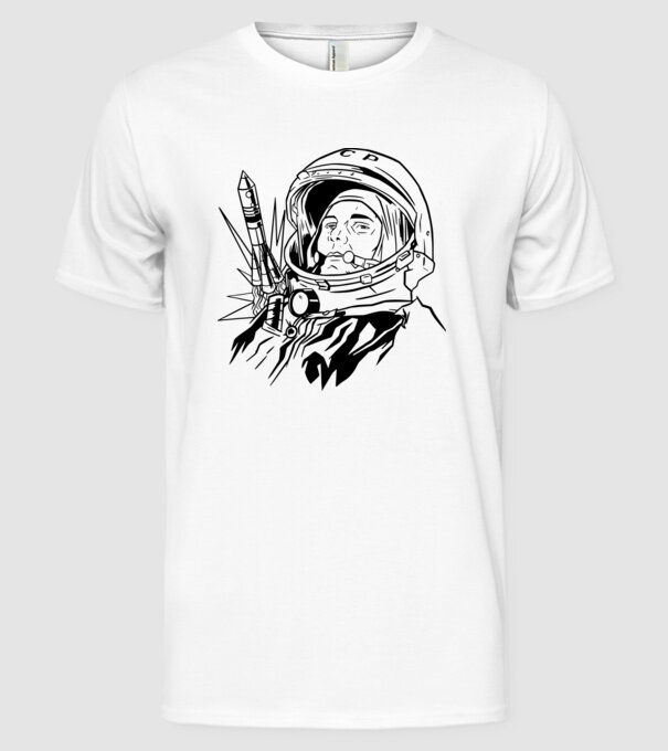 Astronautul Gagarin model alb pe tricou