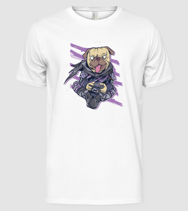 Mops Gamer tricou amuzant cu câine model alb pe tricou
