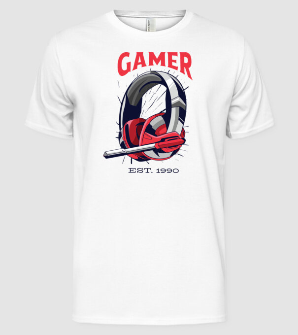 Gamer est. 1990 model alb pe tricou