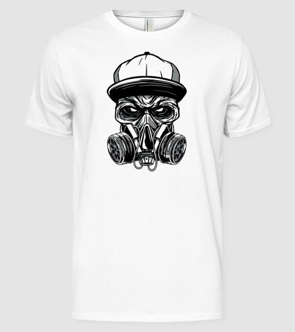 Mască de gaz Craniu model alb pe tricou
