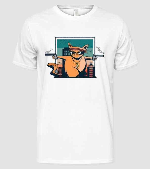 Pisică Gangster model alb pe tricou