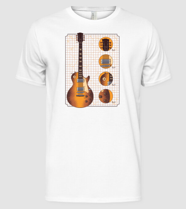Gibson Chitară desen gold model alb pe tricou