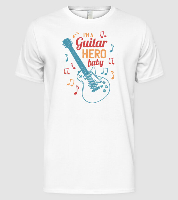 Erou chitarist model alb pe tricou