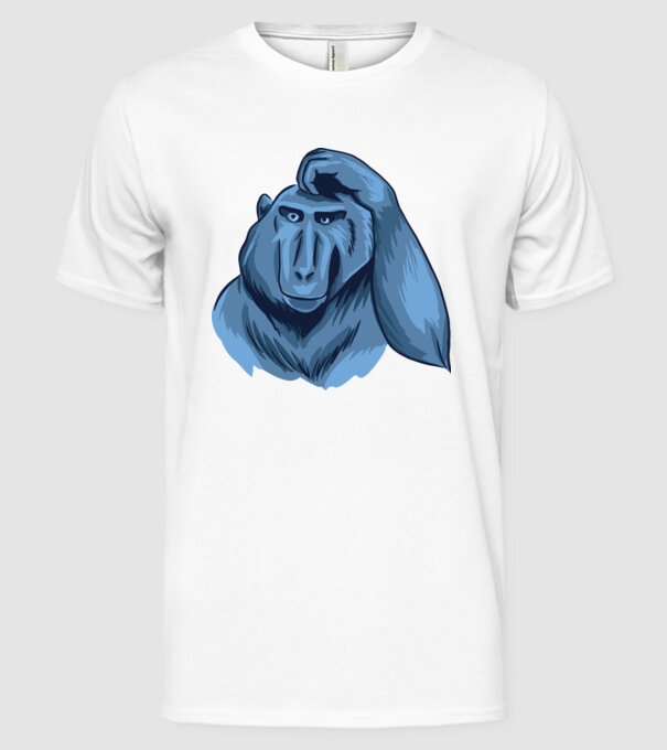 Maimuța gânditoare model alb pe tricou