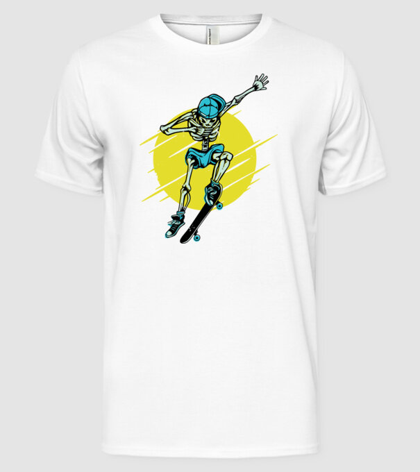 Schelet Skateboarder model alb pe tricou