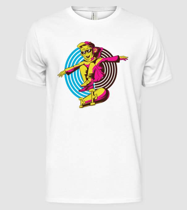 Maimuță Skateboarder model alb pe tricou