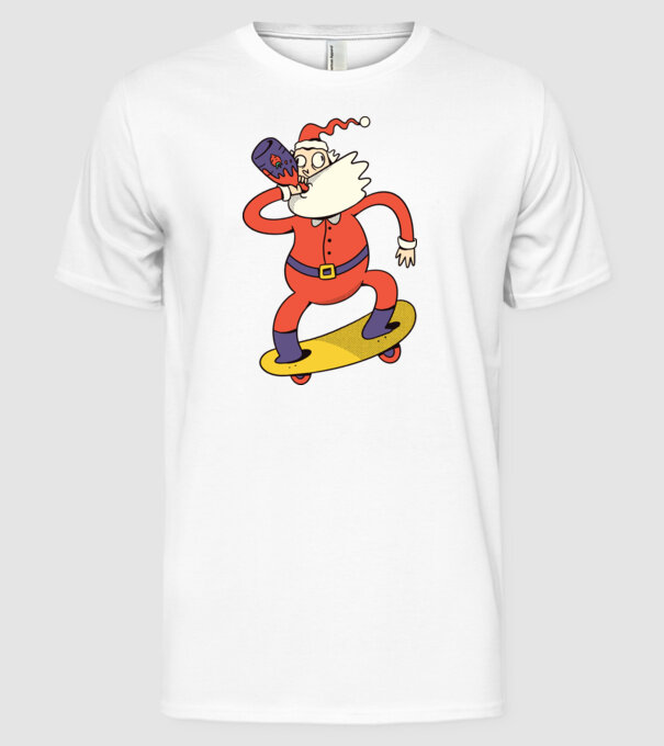 Moș Crăciun Skateboarder model alb pe tricou