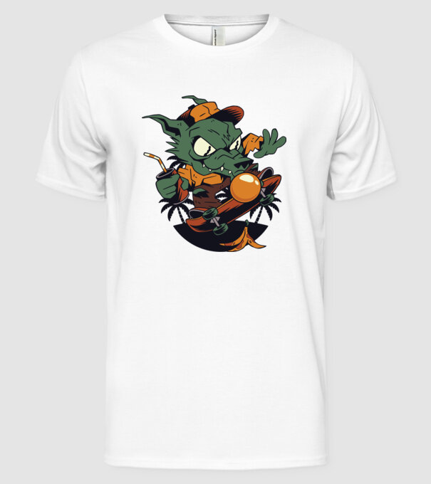 Vârcolac Skateboarder model alb pe tricou