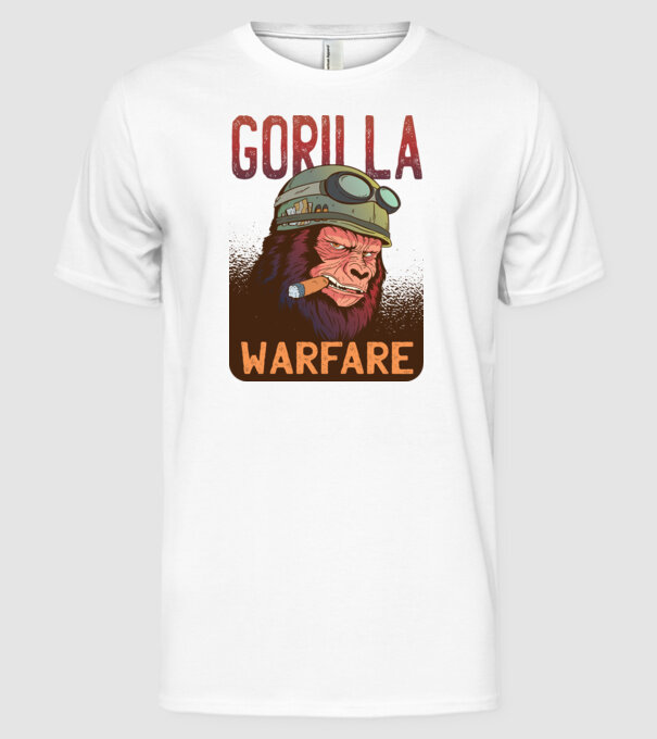 Gorilla Warfare model alb pe tricou