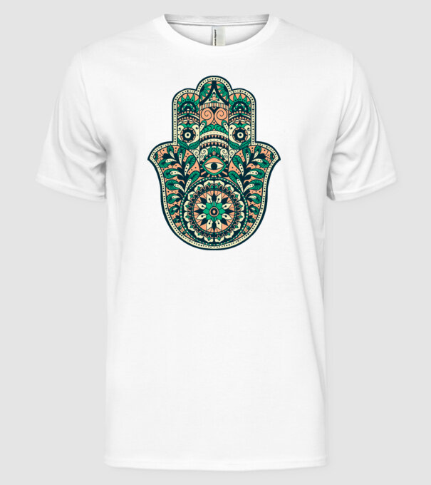 Mână Hamza - Mâna lui Dumnezeu Mandala model alb pe tricou