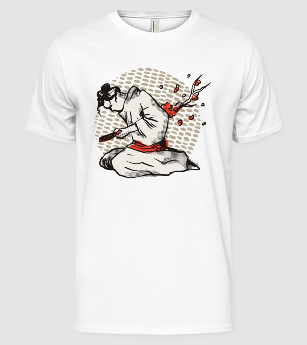 Samurai Harakiri model alb pe tricou