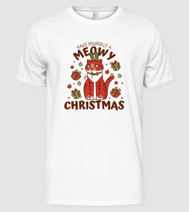 Have yourself a Meowy Christmas - Cicás Karácsony model alb pe tricou