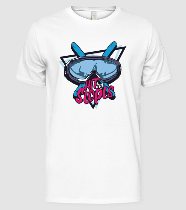 Hit the Slopes - tricou schi model alb pe tricou