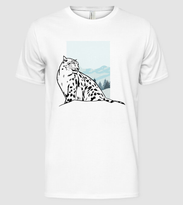 Leopard de zăpadă pisică mare model alb pe tricou