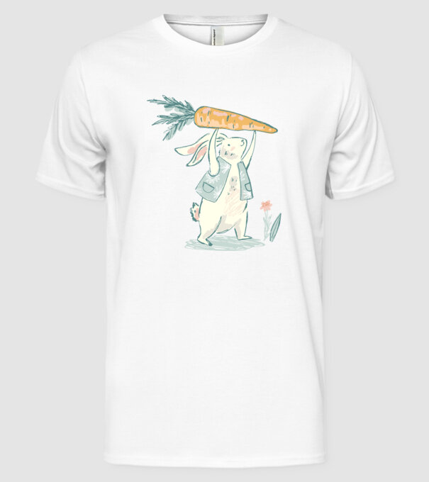 Iepuraș de Paște cu morcov model alb pe tricou