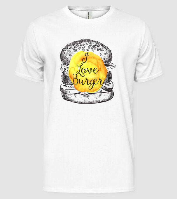 I love burger model alb pe tricou