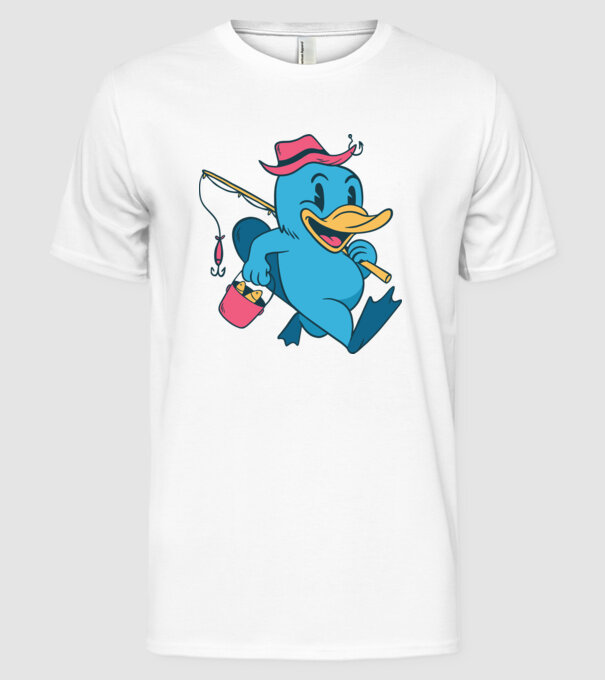 Pescar ornitorinc model alb pe tricou