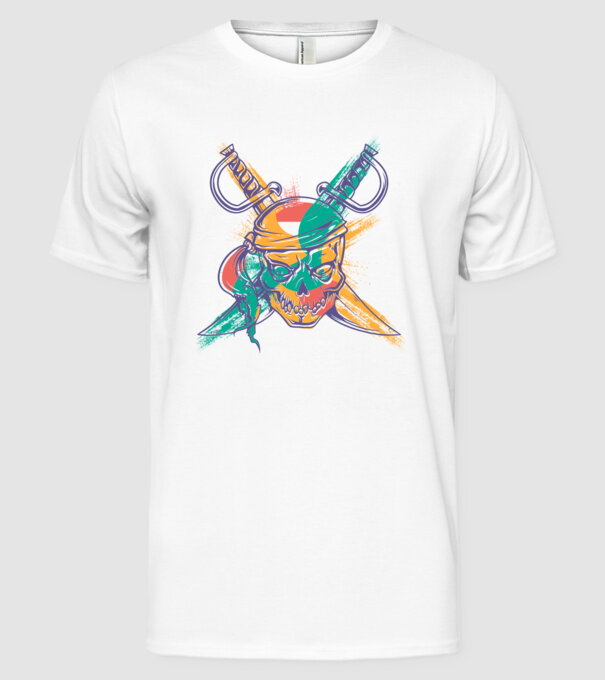 Craniu de pirat model alb pe tricou