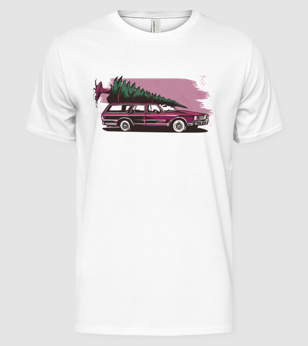 Pom de Crăciun cu mașină Retro tricou model alb pe tricou