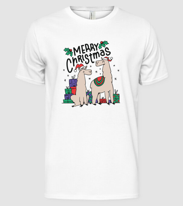 Alpaca de Crăciun model alb pe tricou