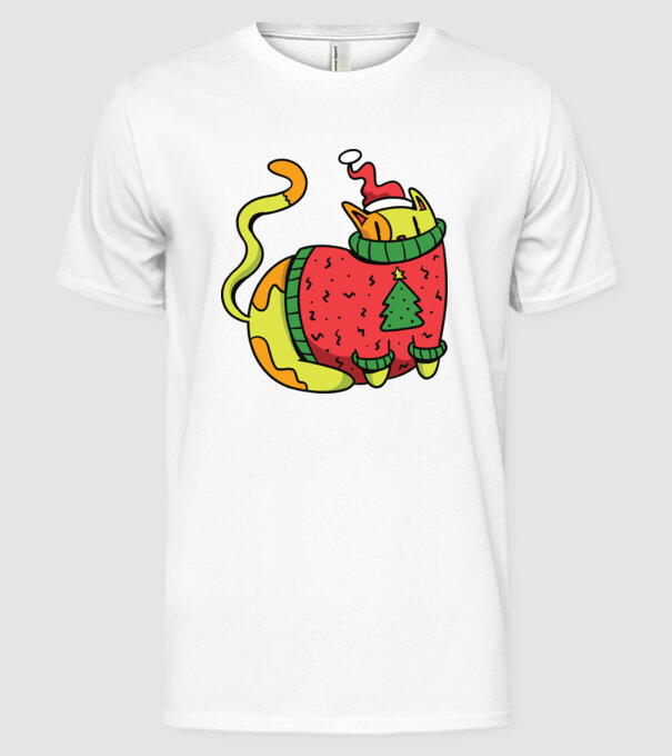 Pisică de Crăciun model alb pe tricou