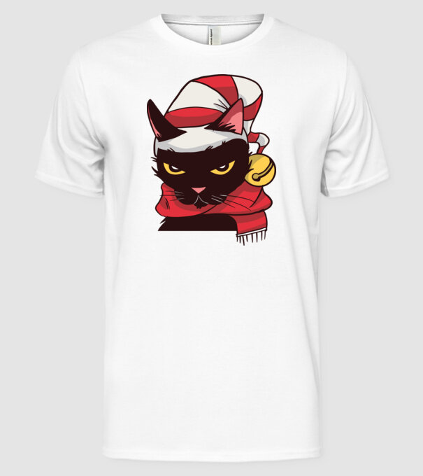 Pisică de Crăciun model alb pe tricou