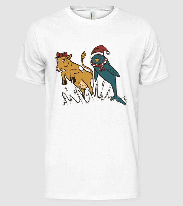 Delfin și Vacă de Crăciun model alb pe tricou