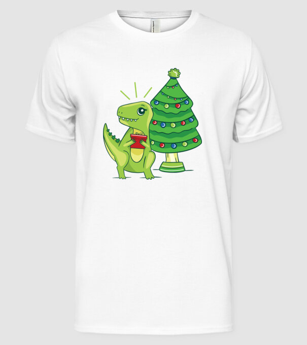 T-rex de Crăciun model alb pe tricou