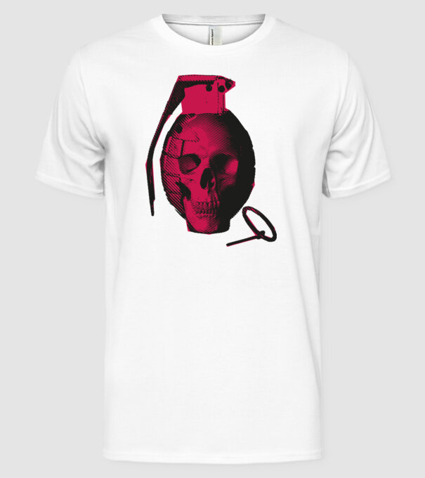 Grenadă de mână Craniu model alb pe tricou