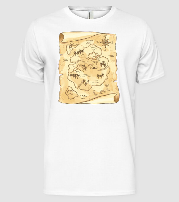 Hartă cu comori model alb pe tricou