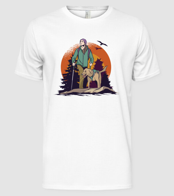 Excursie cu câine model alb pe tricou