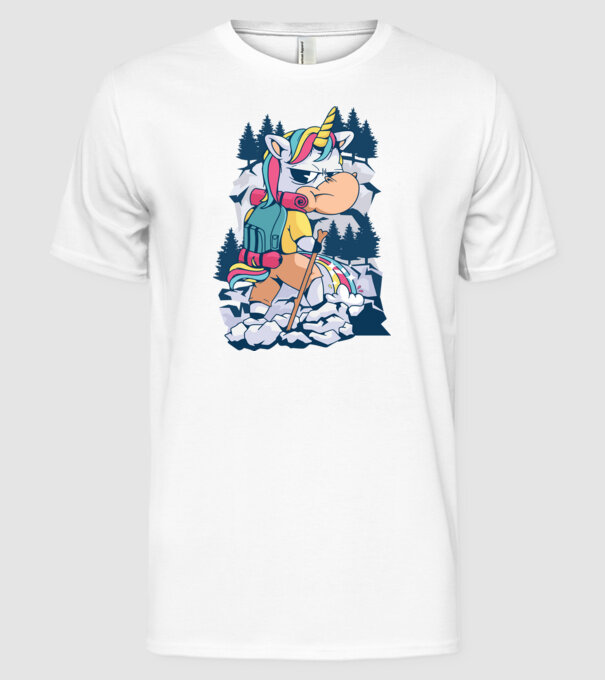 Unicorn excursionist pipi model alb pe tricou