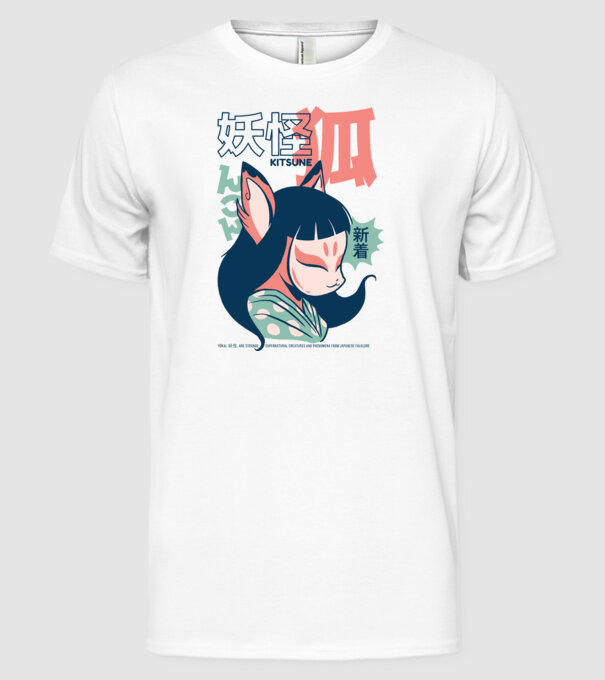 Kitsune Yokai Anime model alb pe tricou