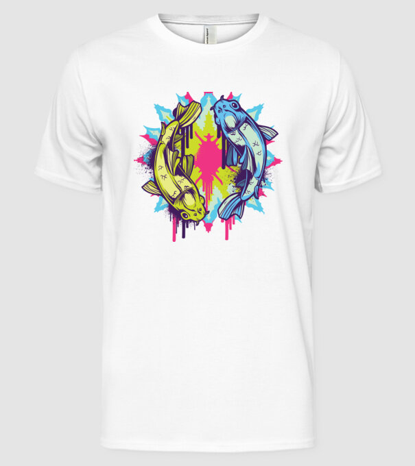 Crap Koi Colorat model alb pe tricou