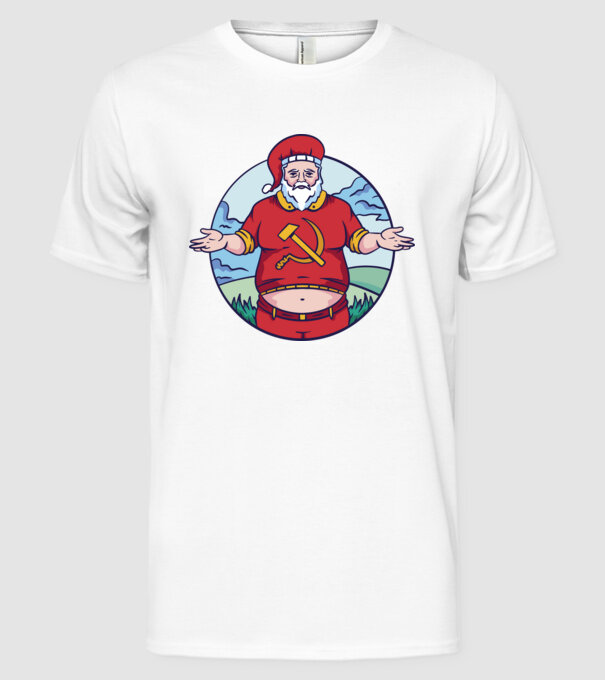 Moș Crăciun comunist model alb pe tricou