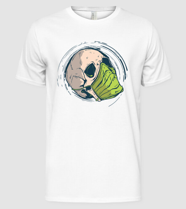 Craniu cu mască model alb pe tricou