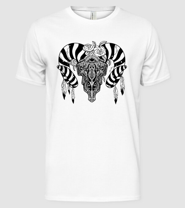 Craniu Tribal model alb pe tricou
